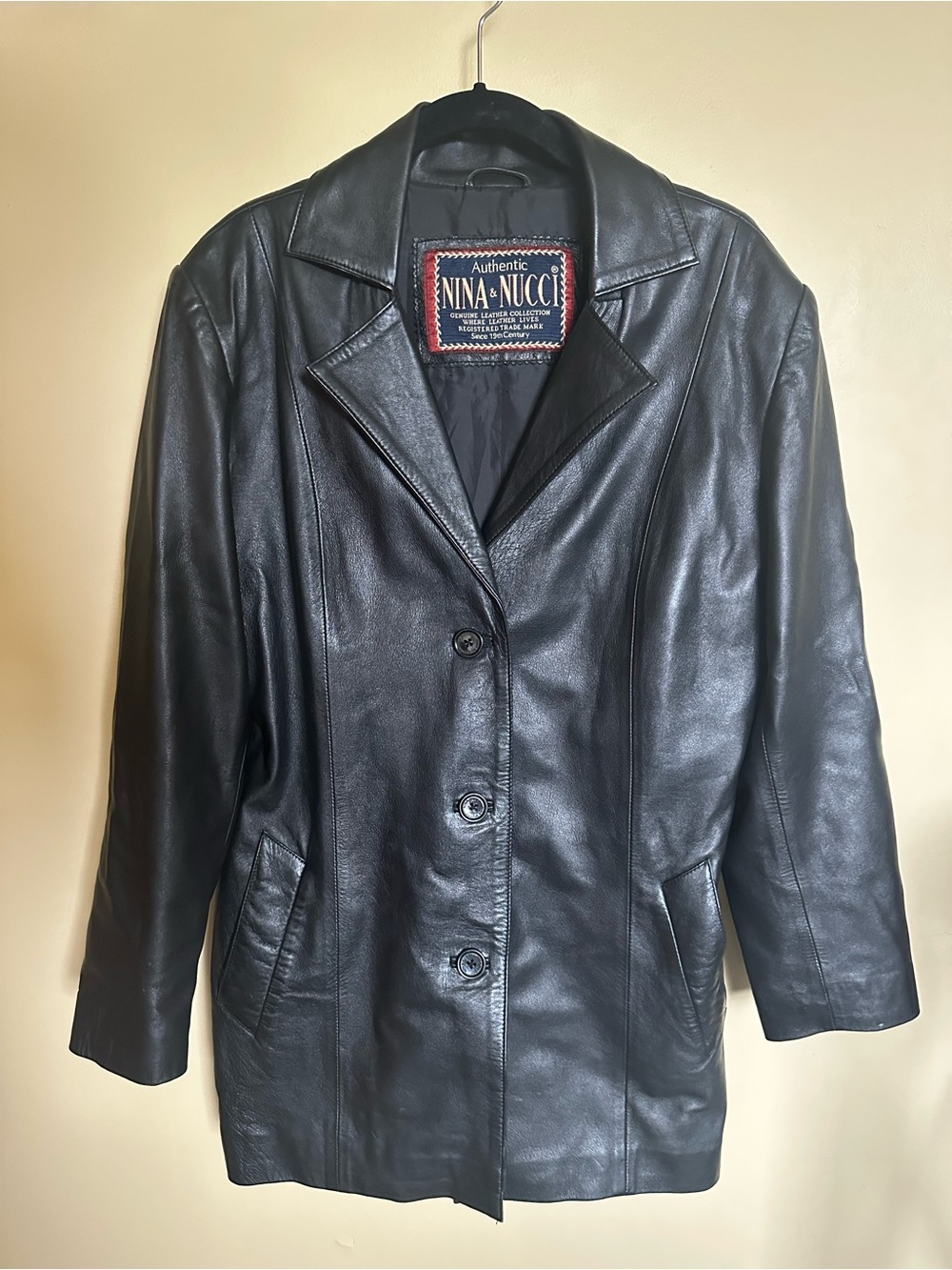 Nina Nucci Vintage Black Genuine Leather Blazer, M